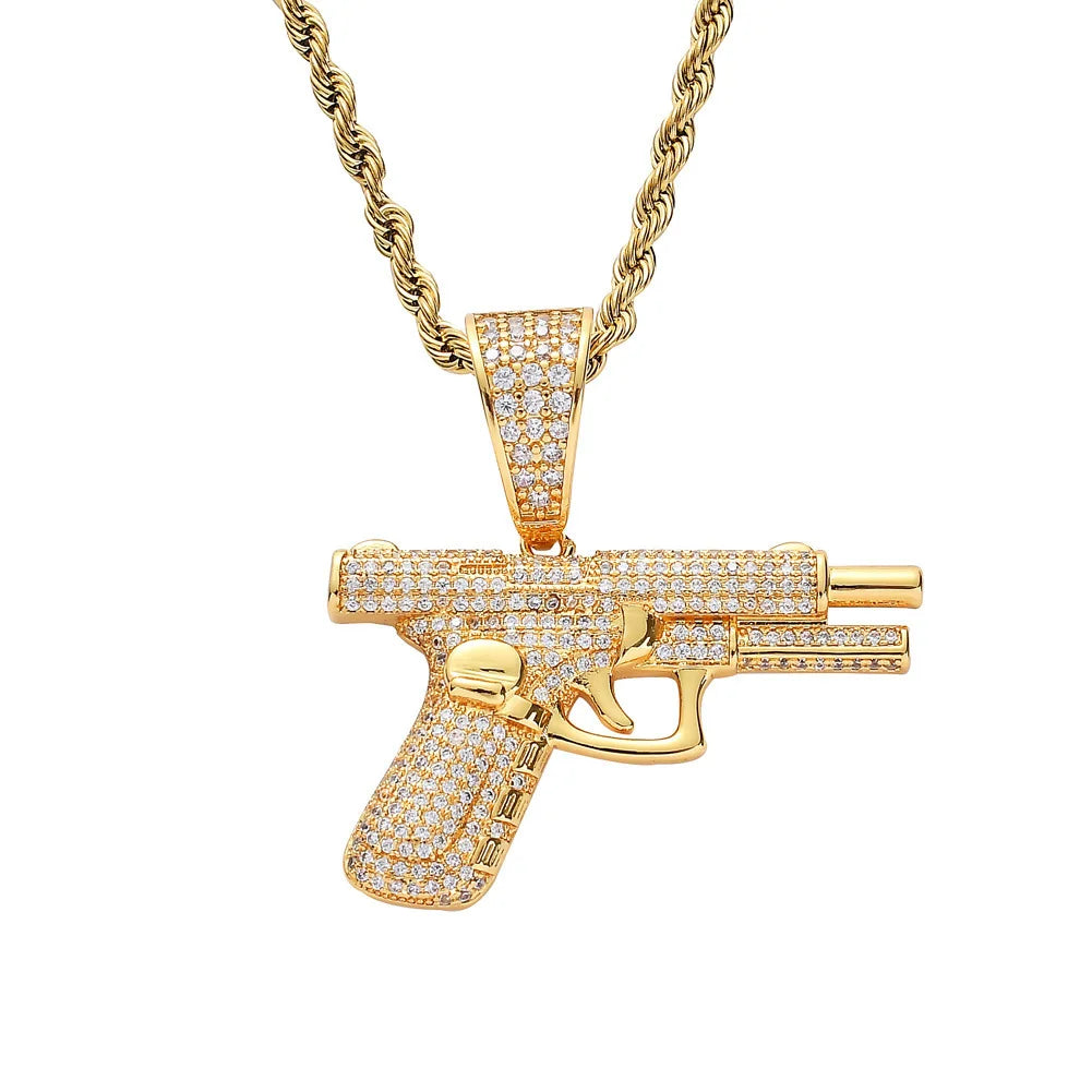 Fashion Hip-Hop Crystal Pistol Pendant Necklace for Men Women Gift - Trendy Jewelry