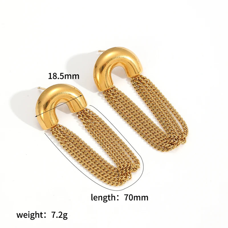 Waterproof Stainless Steel Tassel Chain Earrings for Women - Daily Jewelry