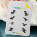 Tiny Dinosaur Earrings Set - 4 Pairs Stainless Steel Cartoon T-Rex Jewelry for Girls and Parties