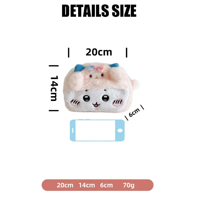 Kawaii Cartoon Plush Pen Bag Large Capacity Fluffy Stationery Organizer with Animal Face Design