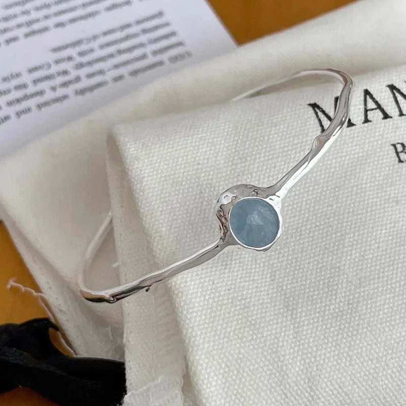 Sterling Silver Blue Crystal Bracelets for Women Trendy Irregular Branch Jewelry Gift