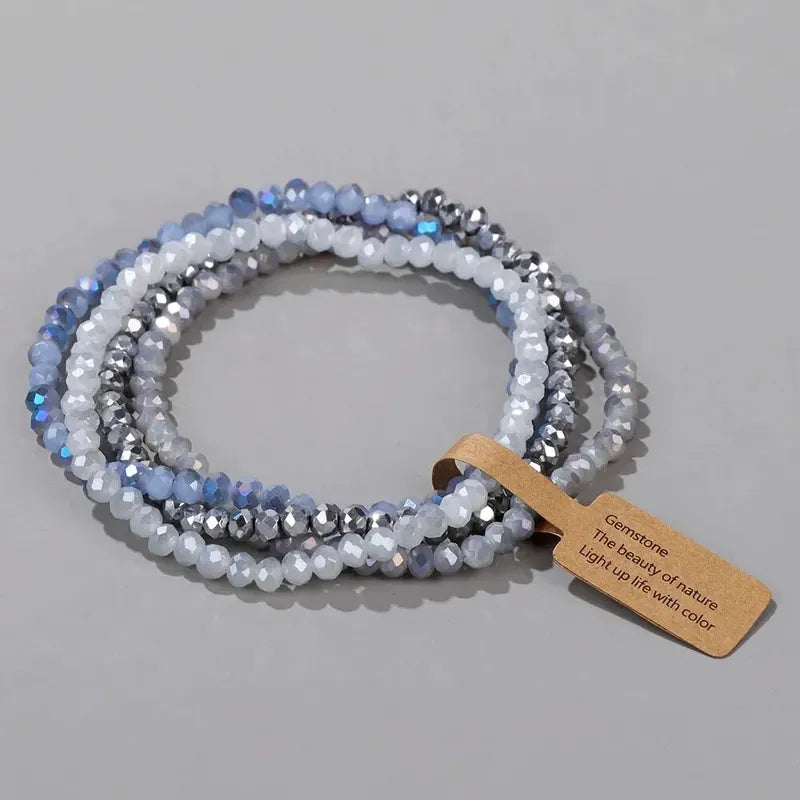 Multi-Color Faceted Glass Beads Stretch Bracelets Set for Women - Handmade Jewelry