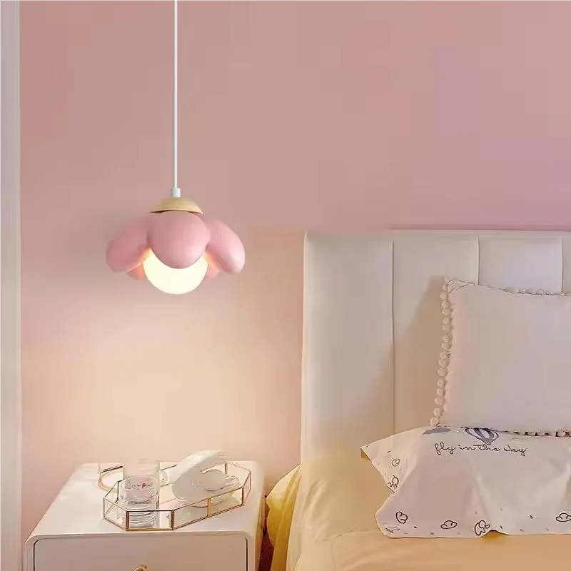 Modern Pink Flower Shaped Resin Pendant Lamp with G9 Bulb for Bedroom Living Room