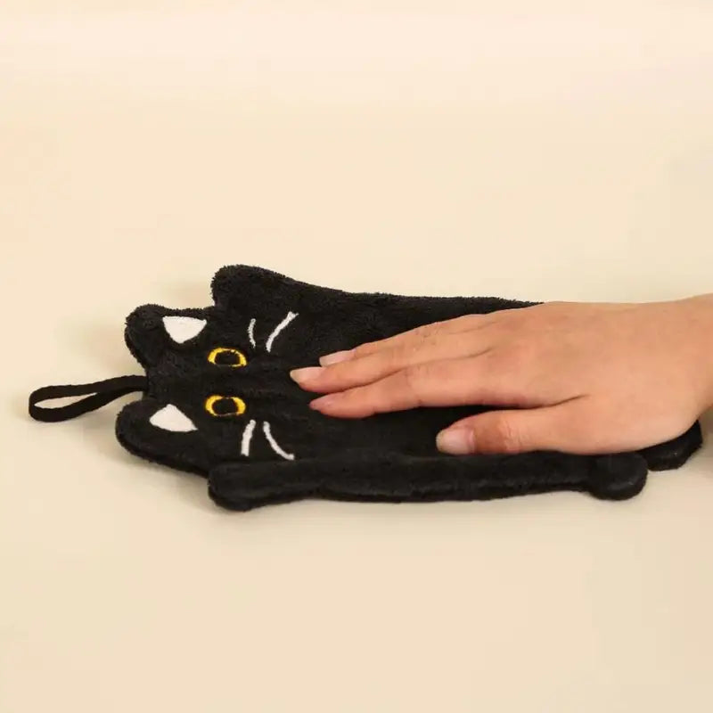 Black Cat Hand Towel - Thick Absorbent Kitchen & Bathroom Cloth, 30x19cm