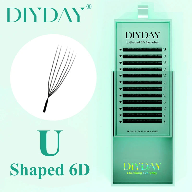 DIYDAY U-Shaped 6D Eyelash Extension Faux Lashes - Natural Wispy False Mink