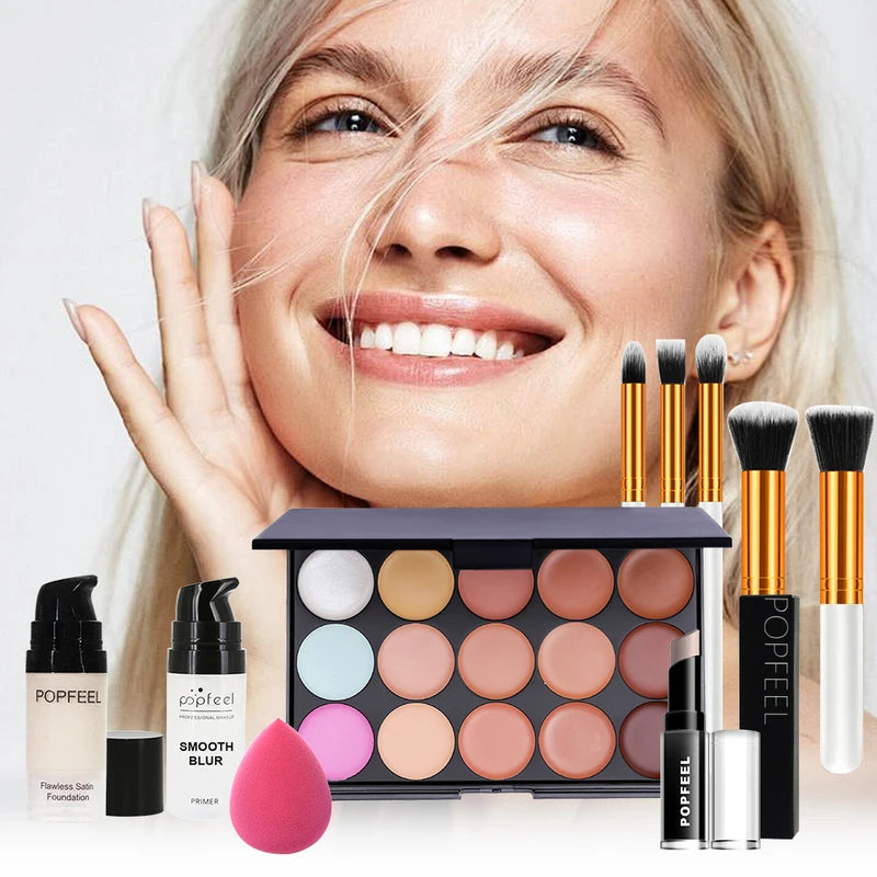 Face Makeup Set 10-Piece Foundation Concealer Brush Kit for Flawless Look