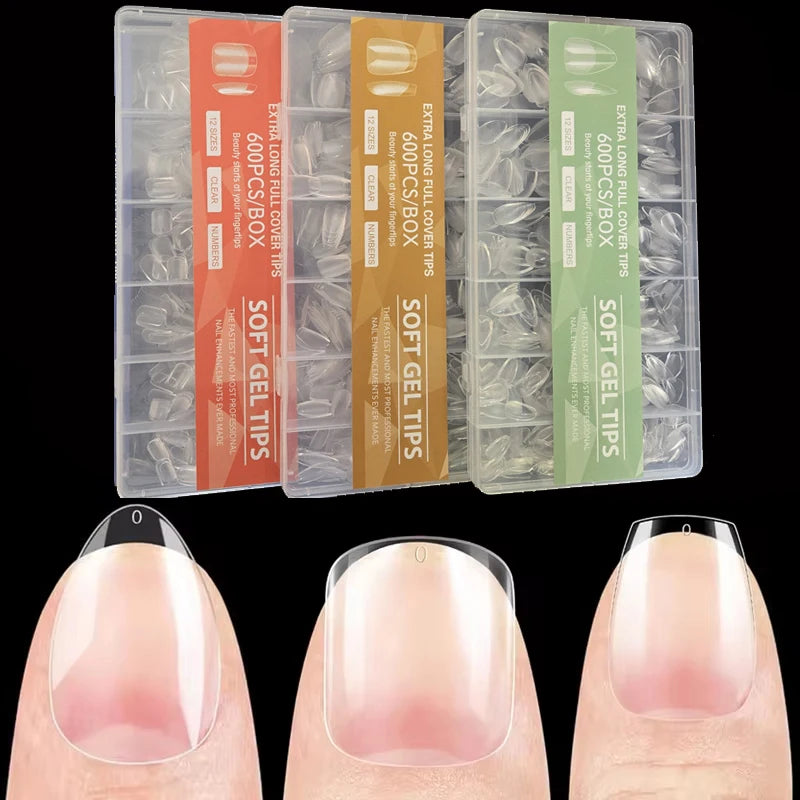600Pcs Short Square Coffin Fake Nail Tips - Artificial Press-On Manicure Extensions