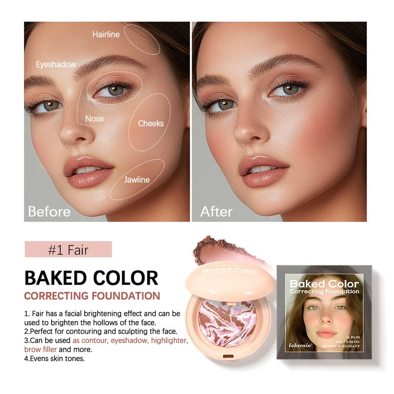 Matte Baked Color Correcting Foundation & Pressed Powder Compact - Long Lasting & Oil Control