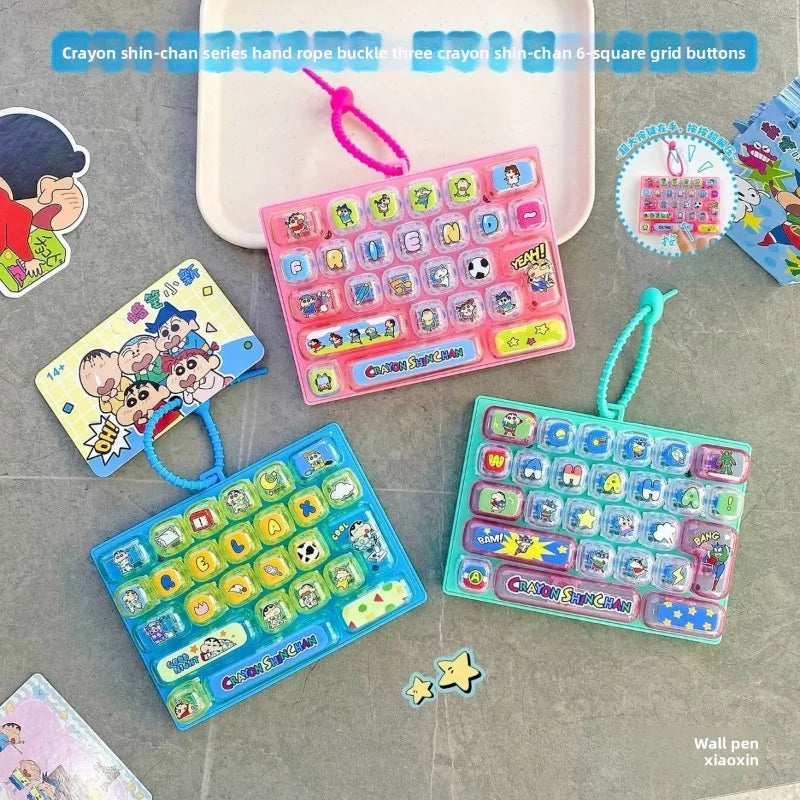 Anime Keyboard Keychain Stress Relief Toy Bag Charm for Students & Cosplay - Crayon Shin-chan Design