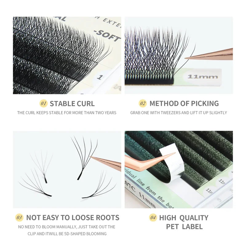 Premade Volume Eyelash Extensions W Shape 4D 5D Fans - Handmade Faux Mink