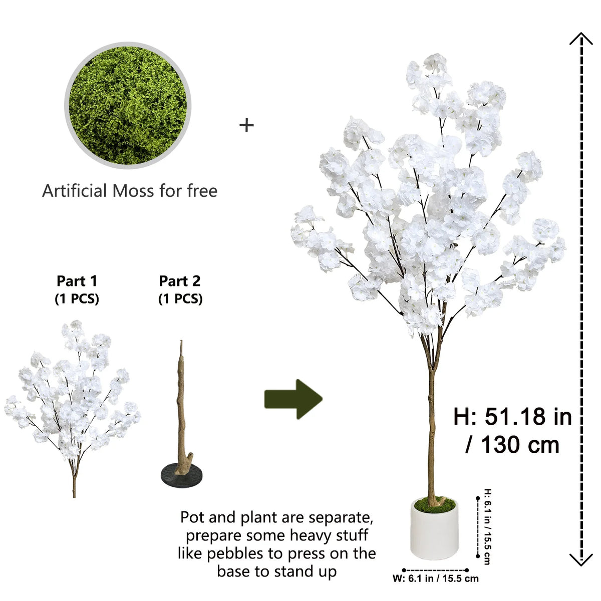 Artificial Cherry Blossom Tree 140-180cm Realistic Home Decor Fake Plant