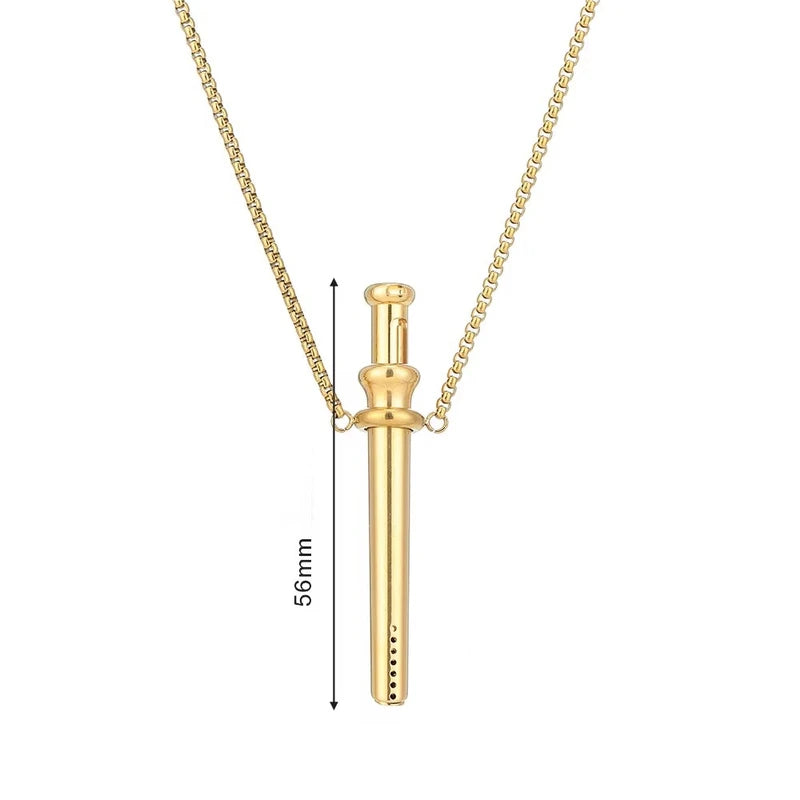 Stress Relief Meditation Necklace with Whistle Stainless Steel Pendant & Chain