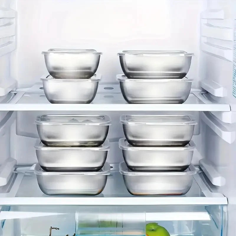 Set of 5 Stainless Steel Food Storage Containers - Stackable Meal Prep Boxes for Kitchen, Fridge & Travel