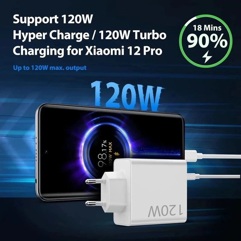 120W USB Wall Charger EU Plug Fast Charging Adapter for Xiaomi Redmi POCO Phones