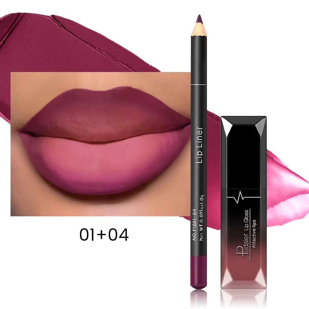 Matte Lip Gloss and Lip Liner Set - Waterproof, Long-Lasting Makeup Kit