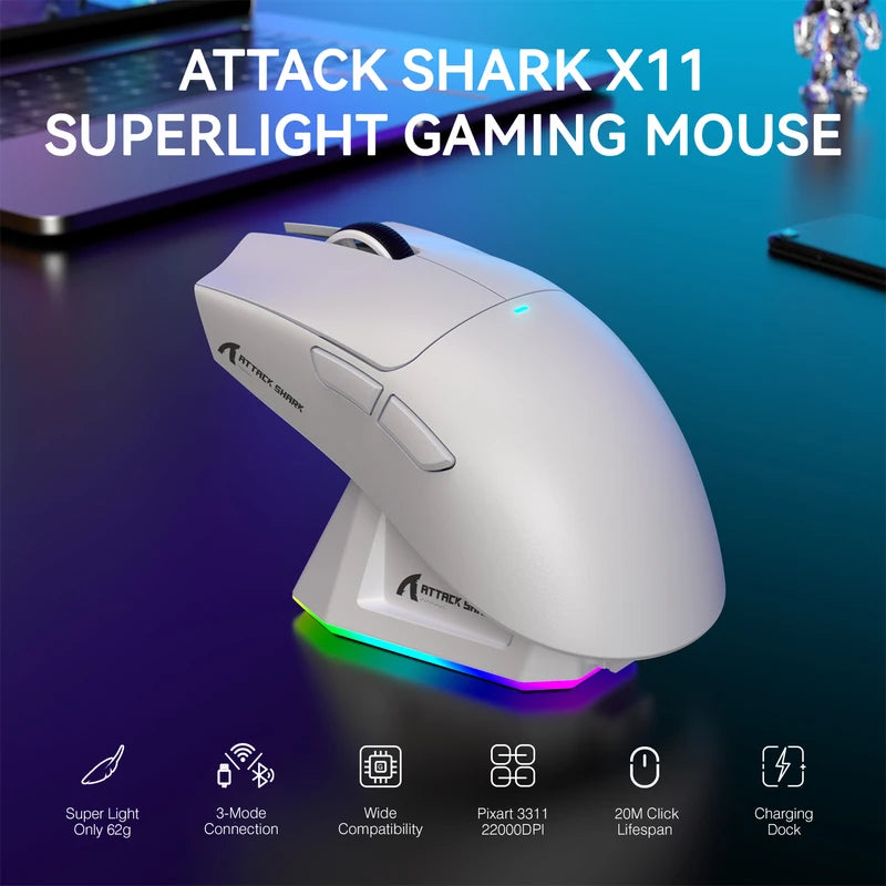 Wireless Gaming Mouse with RGB Backlight 22K DPI Optical Sensor – Lightweight