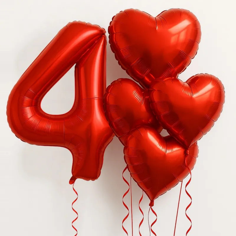 Party Foam Number and Heart Balloons Set for Celebrations - Multiple Colors