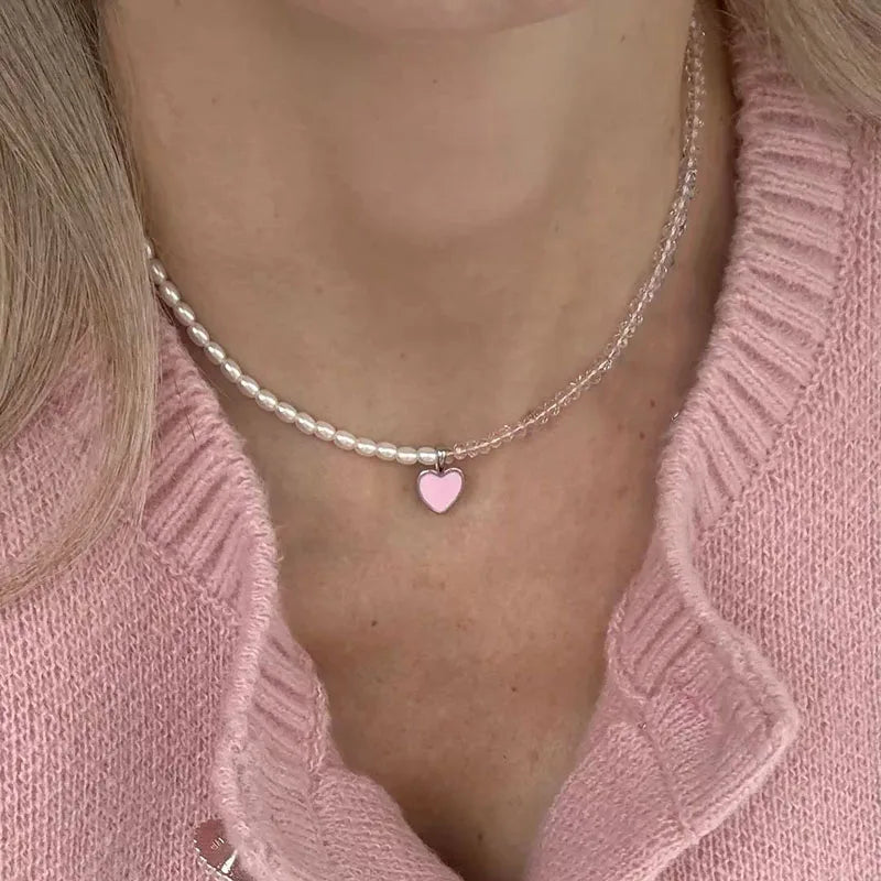 Fashion Crystal Heart Pendant Necklace for Women Boho Jewelry Valentine's Gift
