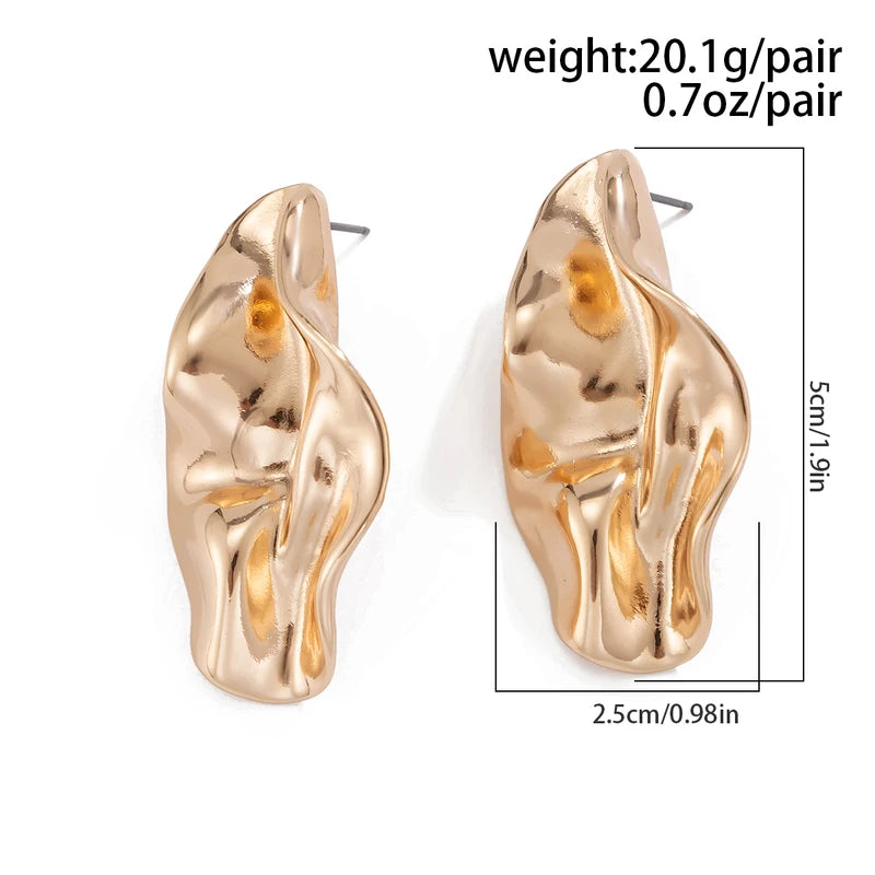 Irregular Metal Pleated Earrings for Women - Gold Tone Party Jewelry