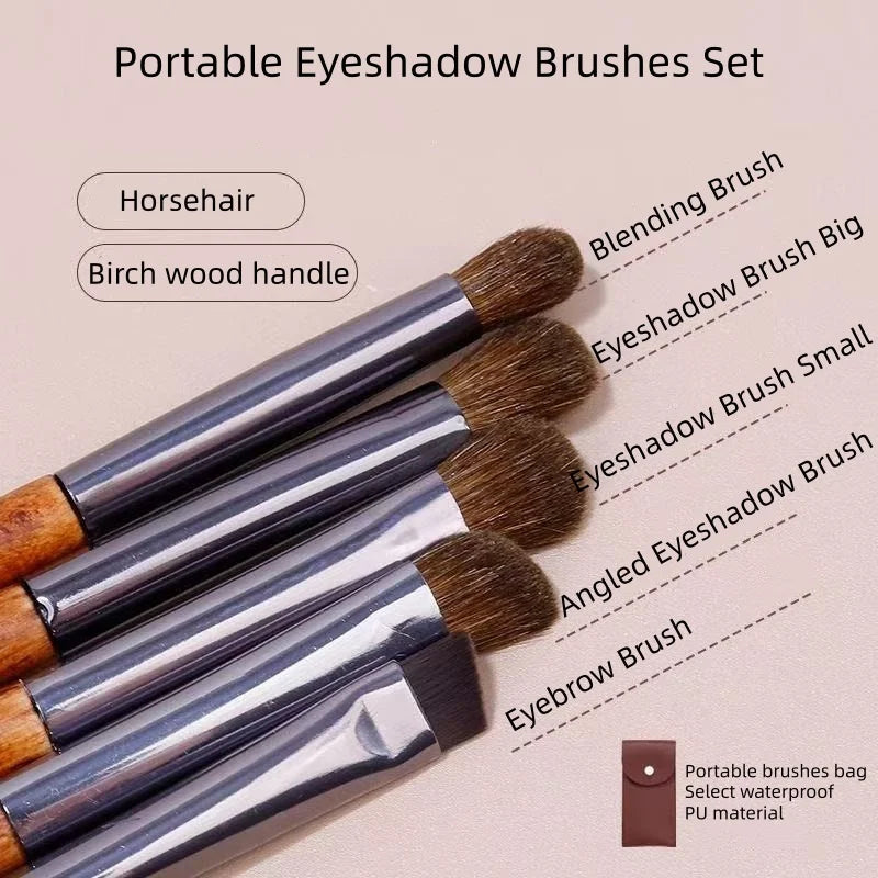 Horse Hair Eyeshadow Makeup Brushes Set with Bag - Blending & Eyebrow Tools