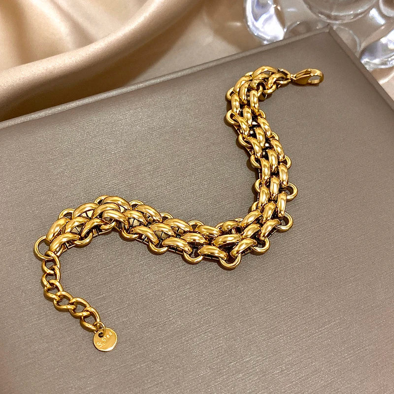 Men's Braided Titanium Steel Chain Bracelet Waterproof Contrast Design Jewelry