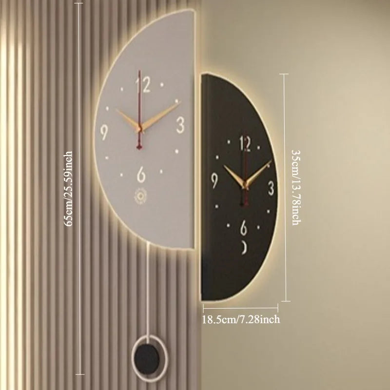 Double-Sided Modern Wall Clock with Pendulum Noiseless Nordic Home Decor