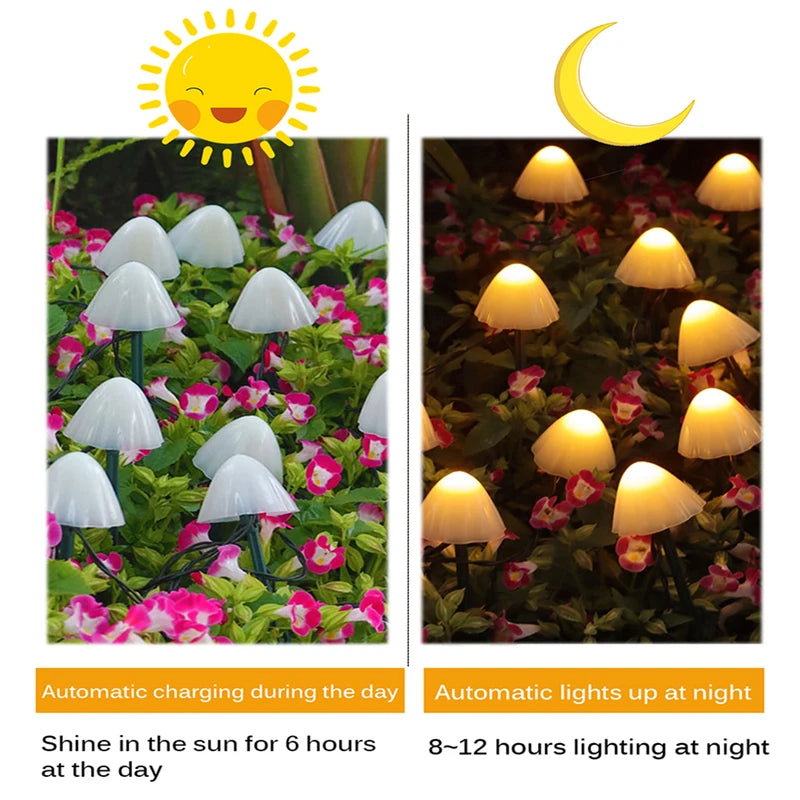 Solar Mushroom String Lights for Garden Patio Outdoor Landscape Decor
