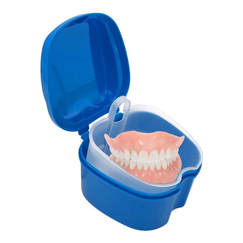 Denture Storage Box Organizer with Hanging Net - Teeth Case for False Teeth