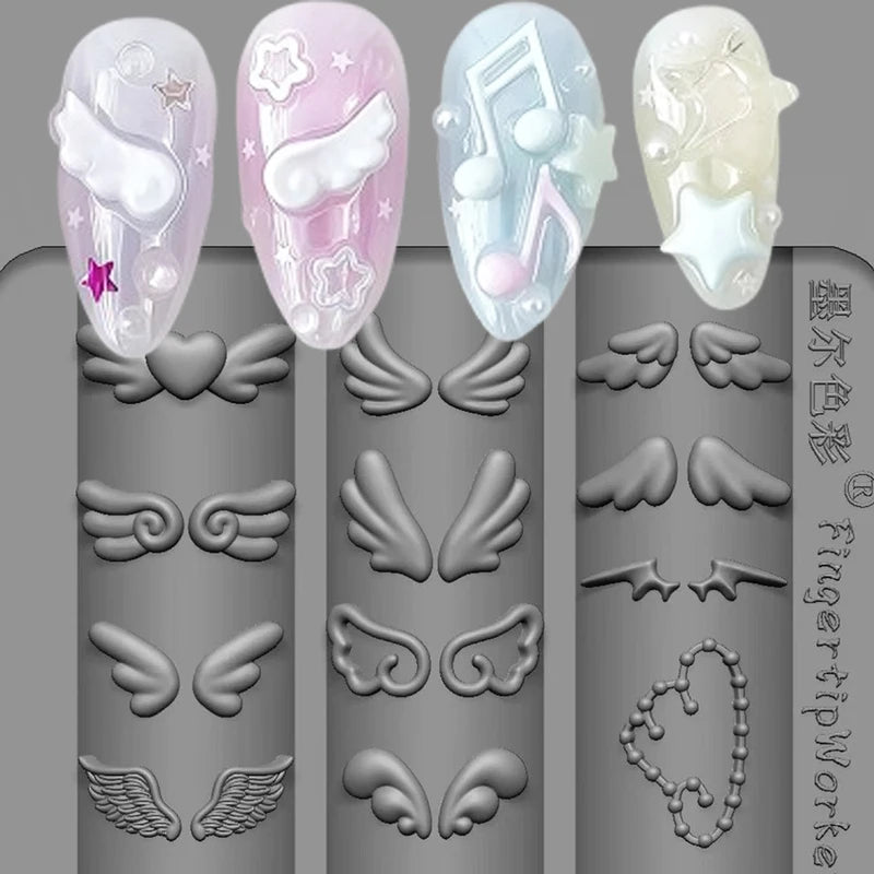 Cute Wings Nail Art Silicone Mold 3D Angel Wing Design Reusable Manicure Template