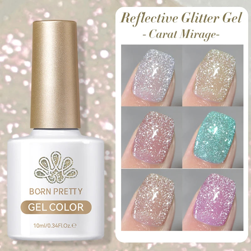 Reflective Glitter Gel Polish - 10ml UV Soak-Off Nail Art Varnish, Multiple Colors
