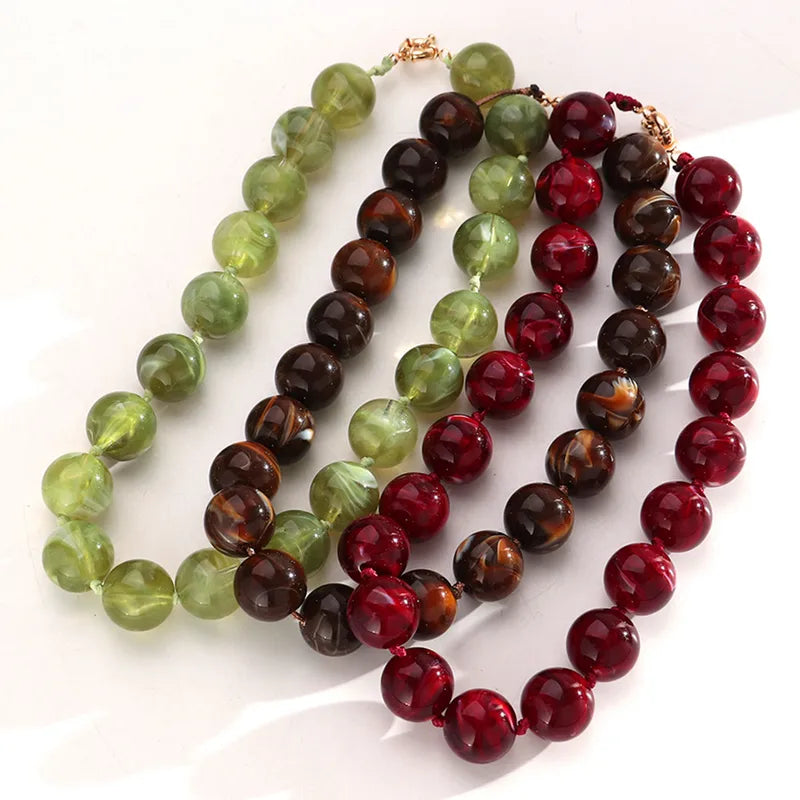 Multicolor Acrylic Beaded Necklace for Women - Geometric Knot Design, Handmade Jewelry Gift