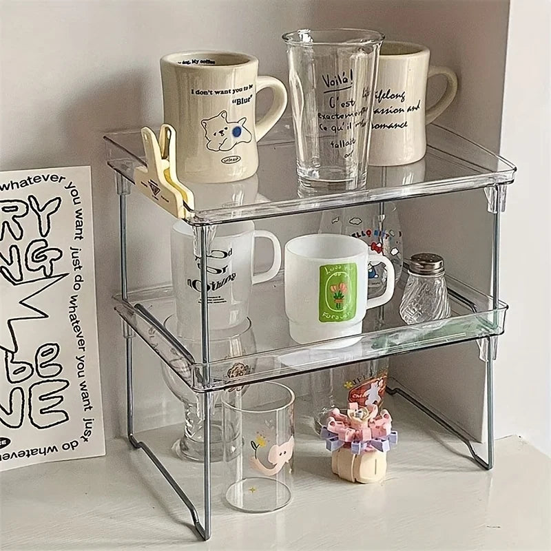 Clear Acrylic Desktop Organizer - Foldable & Stackable Storage for Office & Kitchen