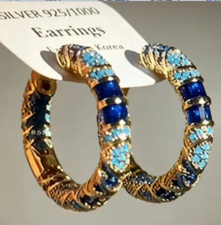 Vintage Enamel Ethnic Style Patterned Hoop Earrings for Women Light Luxury Party Jewelry