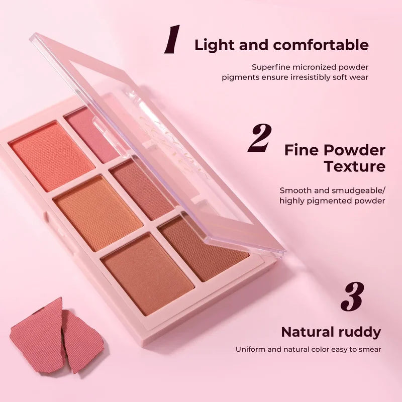 Long Wear Blush Makeup Palette - Buildable Matte Color Face Powder for Cheeks & Contouring