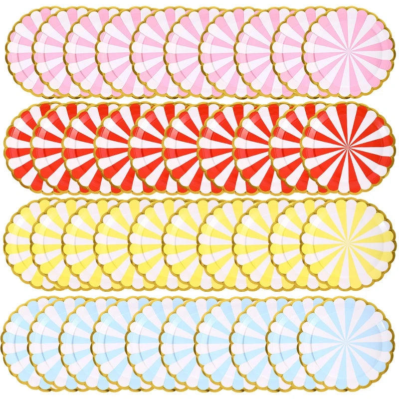 Disposable Party Paper Plates & Cups Set for Celebrations - Multiple Colors