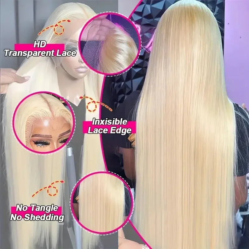 Colored Straight Human Hair Wig 13x4 HD Blonde Lace Front Full Lace Frontal 18-46 Inch
