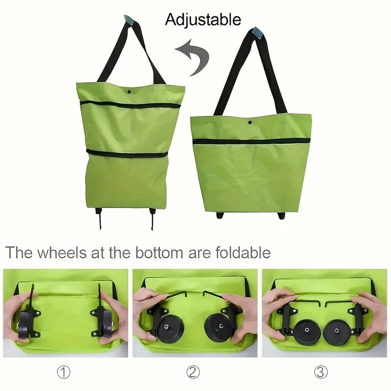 Foldable Shopping Cart with Wheels and Trolley Basket — Compact Grocery Trolley for Home & Supermarket