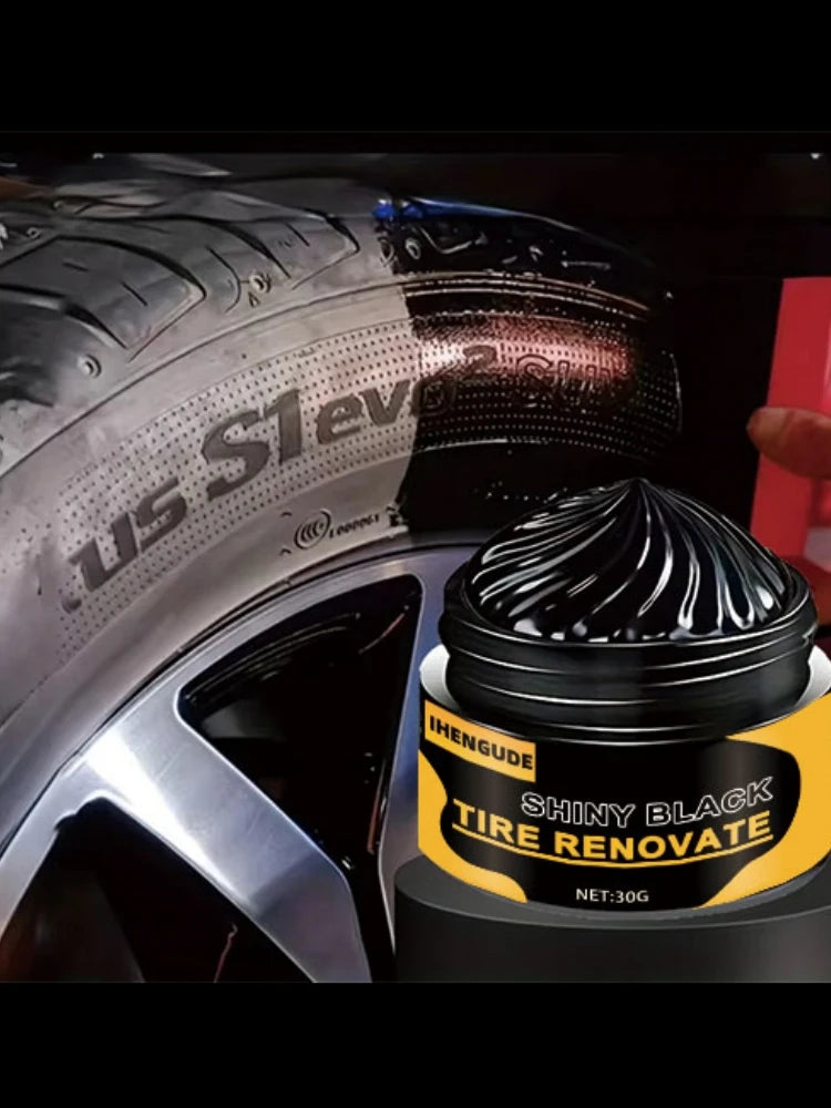 Black Shiny Tire Wax - Durable Long-Lasting Tire Protection & Repair with Sponge