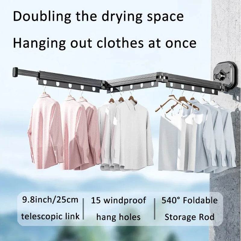 Retractable Wall-Mounted Clothes Drying Rack Space Saver Collapsible Laundry Hanger