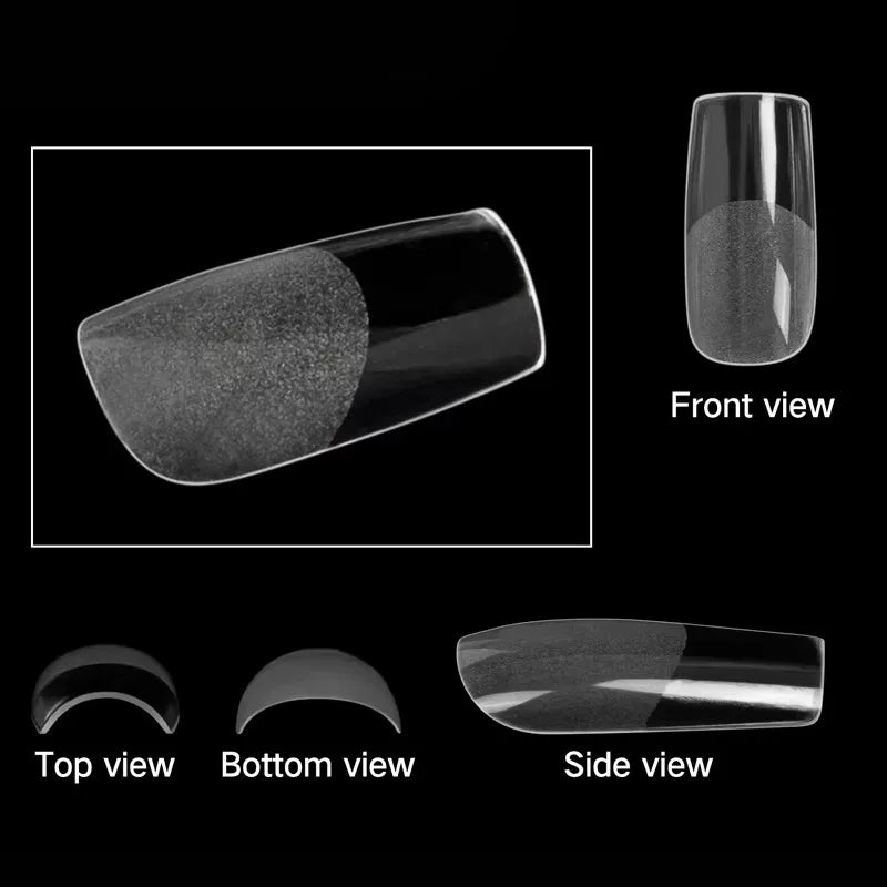 Artificial Square Nail Tips - Full Cover Gel Nails, 12 Sizes, Soft Transparent