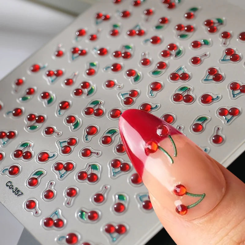 Self-Adhesive Cherry Nail Stickers - Cute Summer Fruit Design for Nails