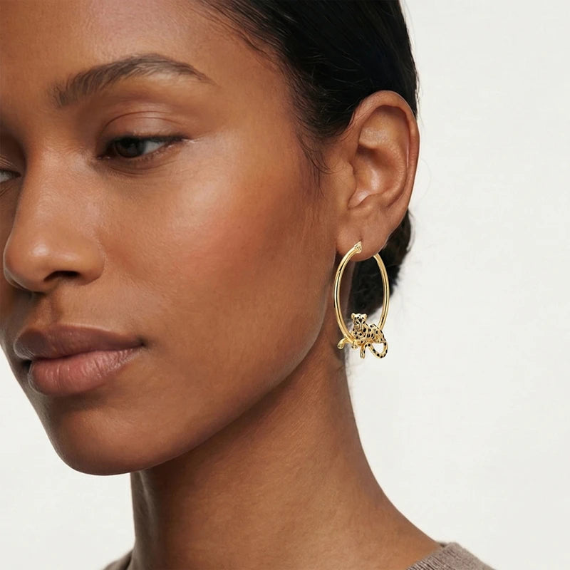 Sterling Silver Gold Plated Cheetah Drop Earrings for Anniversary & Wedding Jewelry