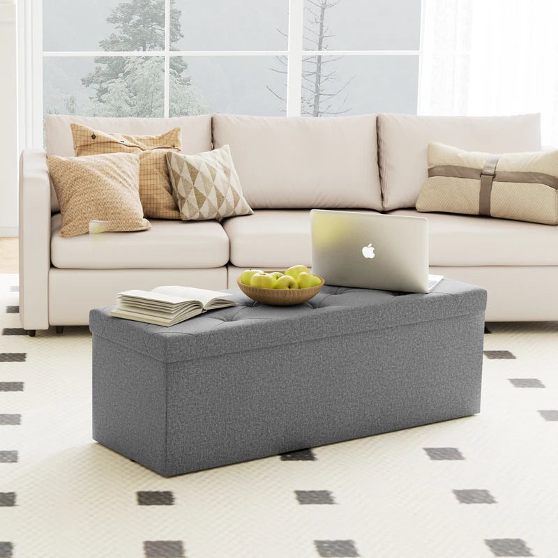 Foldable Storage Ottoman Bench with Hidden Toy Box and Large Capacity