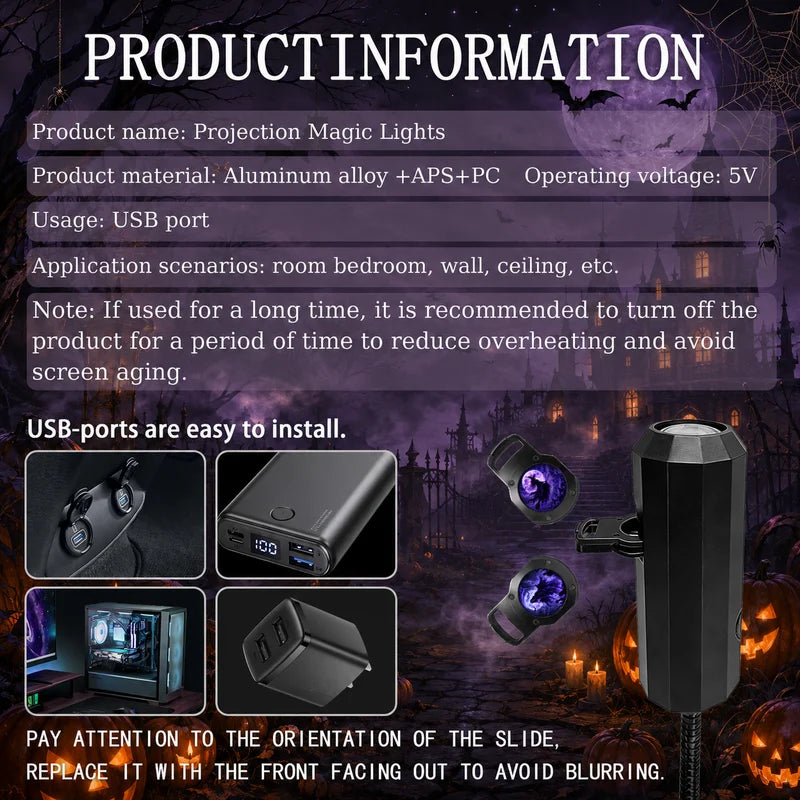 Halloween Themed 10-Pattern Projection Night Light for Ambient Decor