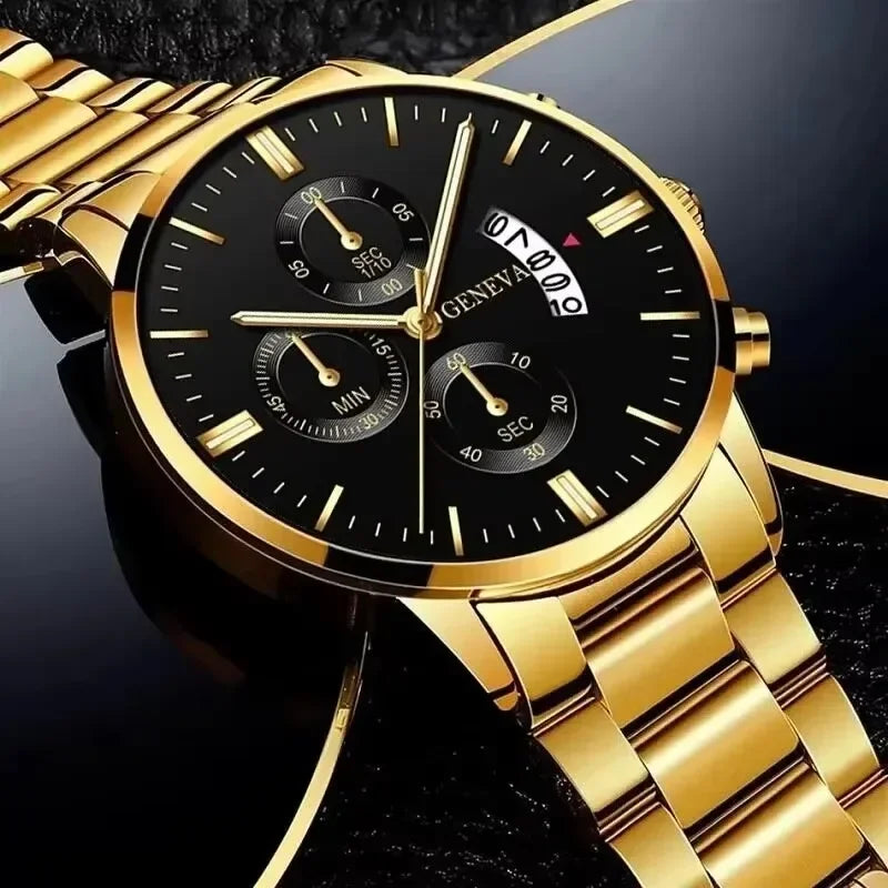 Men's Quartz Business Watch Stainless Steel Calendar Wristwatch for Men