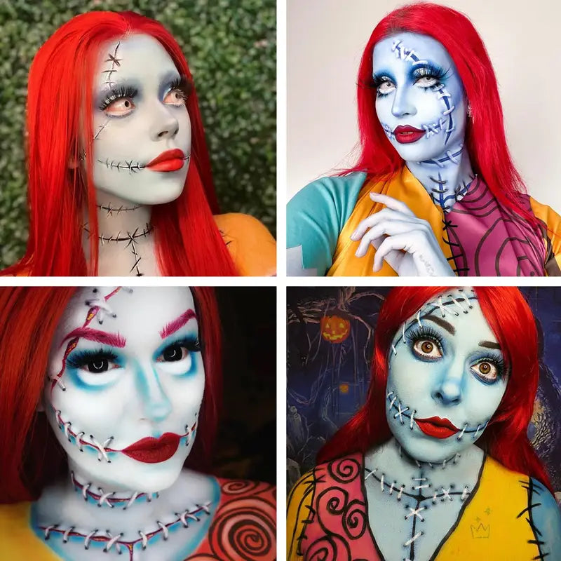 Red Sally Wig for Nightmare Before Christmas Costume - Long Straight Synthetic Hair