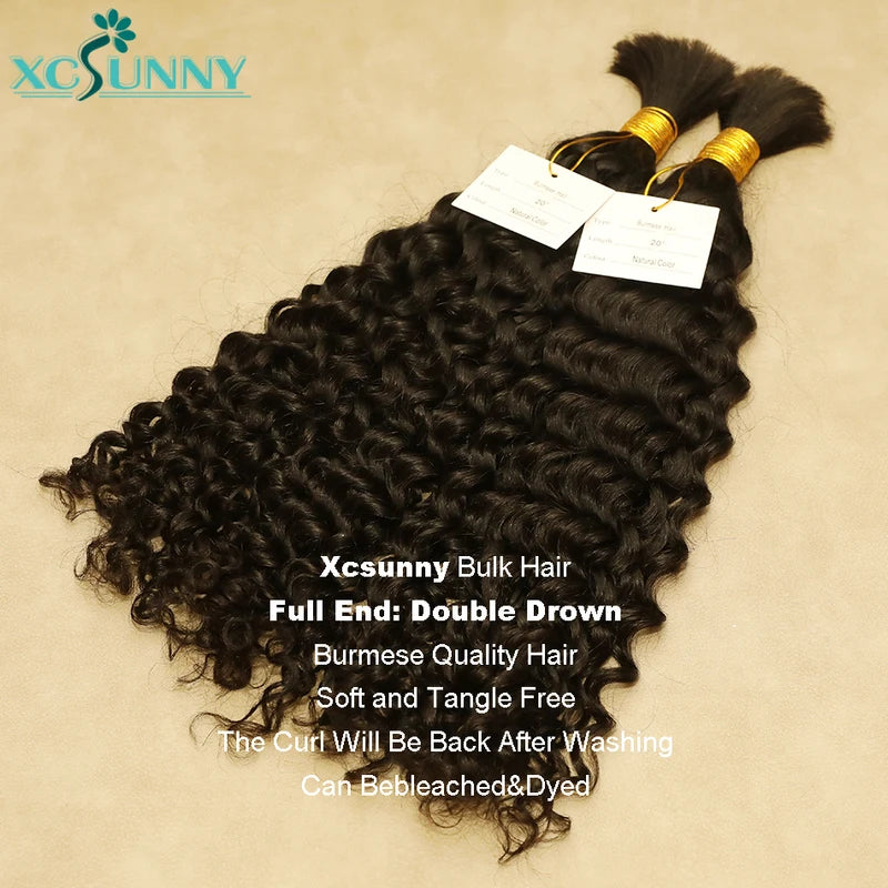 Bulk Human Hair Extensions for Braiding - Double Drawn, Curly, Blonde Mix