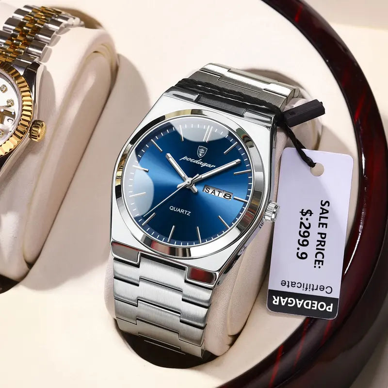 Luxury Waterproof Men's Watch with Luminous Dial and Date Function