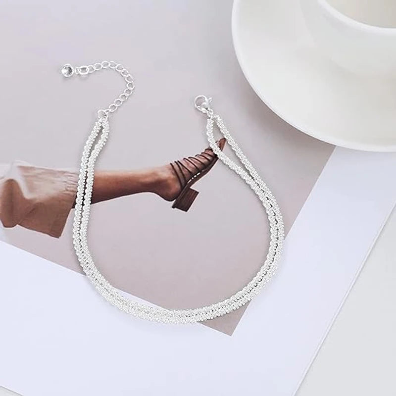 Dainty Adjustable Layered Ankle Bracelet Set for Women - Beach Jewelry