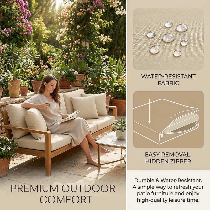 Outdoor Patio Cushion Covers Replacement - Water-Resistant & Windproof Seat Slipcovers